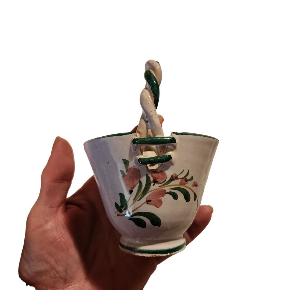Ceramic Hand-Painted Italian Twisted Handle Trinket cup 5"x4.5"